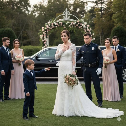 Drama në një dasmë: Një djalë i vogël tundohet dhe zbulon një sekret kur unazat zhduken – nusja duket e zbehtë ndërsa oficerët e policisë reagojnë drejt makinës së dasmës.