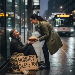 Isha në nxitim për të takuar babain milioner të të fejuarit tim, por ndalova për të ndihmuar një burrë të pastrehë… dhe nuk do ta besoni se kush ishte në rezidencë duke pritur në tavolinë